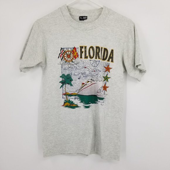 Vintage Tops - Vintage Florida Single Stitch Graphic Short Sleeved Shirt Size Small